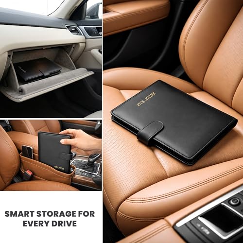 Image of Storite Car Document Holder Owner Manual, Durable PU Leather Vehicle Registration & Insurance Insurance Card, Driving Licence, RC Book Organizer with Multiple Pockets (Black)