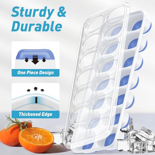Image of ChefAide Ice Cube Tray with Lid, 4 Packs 56 Cubes Durable Stackable Ice Cube Trays for Freezer with Removable Lids, Easy-Release Plastic & Silicone Ice Tray for Cocktail, Coffee