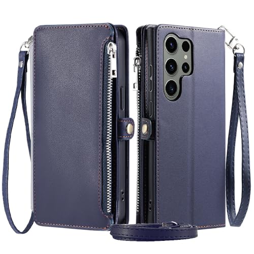Housse en cuir bleu Samsung Galaxy S24 Ultra finition premium et clapet aimanté