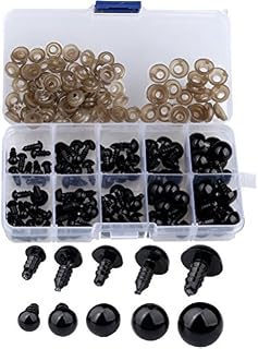 kuou Siming 100 pcs Plastic Safety Eyes, 6-12 mm Black Safety Eyes Doll Making with Washer for Toy Making DIY Crafts
