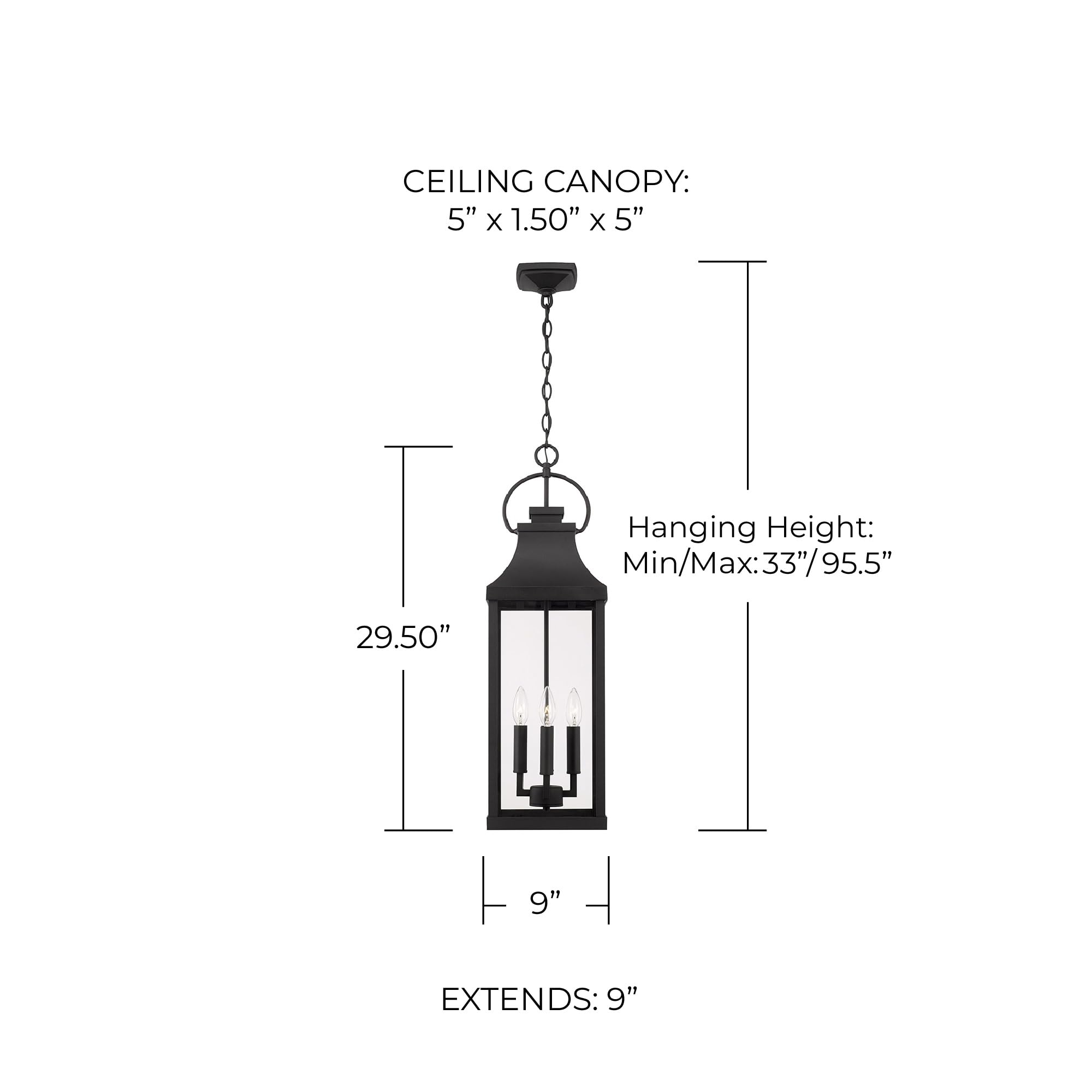 Capital Lighting 946442BK Bradford Clear Glass Outdoor Hanging Lantern, 4-Light 240 Total Watts, 30" H x 9" W, Black