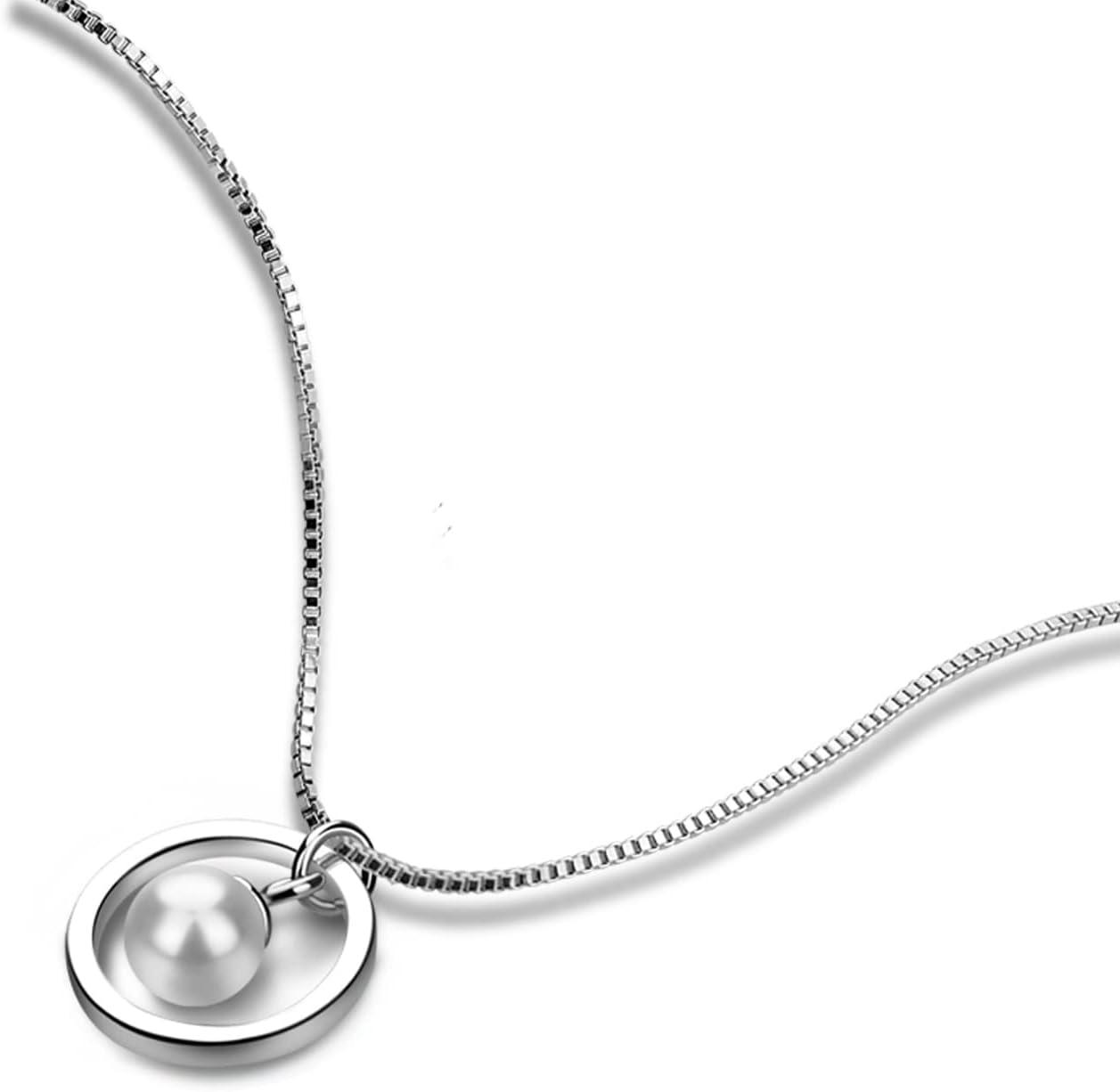925 Sterling Silver Necklace Women's Elegant 11 mm Pearl Pendant Necklace - Solid Silver Box Chain 18" Choker Fine Jewelry Holiday Gifts