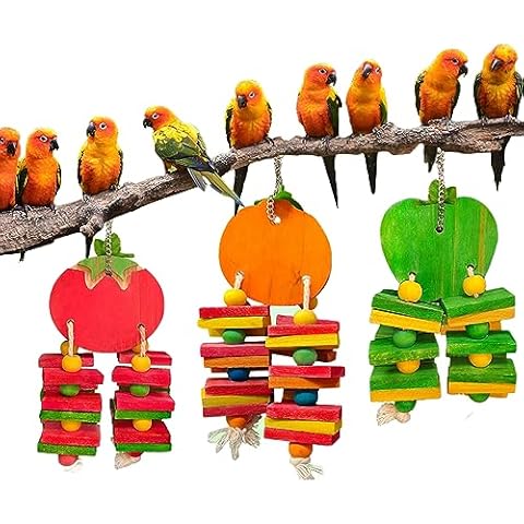 FidosFav Bird Parrot Chewing Toys Bird Beak Grinding Wood Block Colorful Fruit Swing Toy for Parakeet Budgie Cockatiel Cockatoo Conure Finch Lovebird African Grey Cover