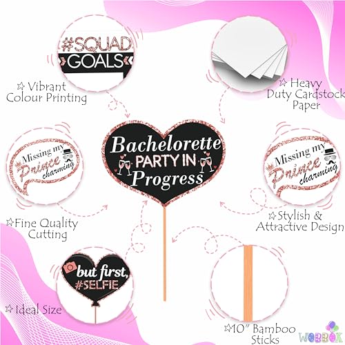 Image of WOBBOX Bachelorette Party Photo Booth Props for Bride & Groom, Bridal Shower Props, Bachelorette Party Decoration, Bride to be Party Decorations Items- Black & Rose Gold