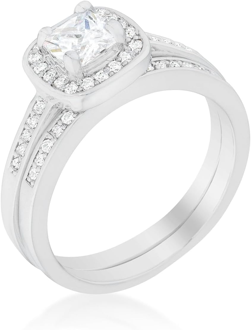 Pave Cushion Wedding Ring Set Size 10