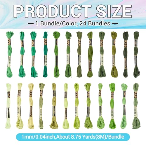 Image of FASHEWELRY 210 Yards Embroidery Thread Bulk Green Handmade 6-Ply Polyester Embroidery Floss 1mm Crewel Cross Stitch Threads for Jewelry Making Sewing Holiday Decorations Crafts DIY Projects