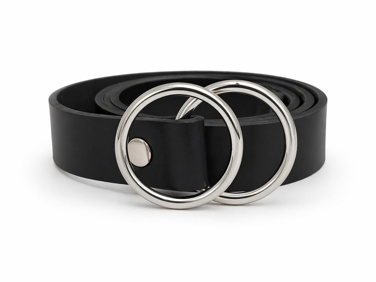 SUDHA INTERNATION Women's Black VEGAN LEATHER Belt with Double O-Ring Buckle | Free Size | Total Length 110 cm | Waist & Hip Belt for Jeans Dress Tops | Casual & Fashion Wear | Fits Waist 24–40 Inch-image-1