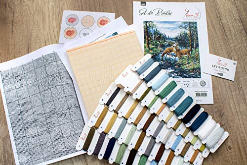 Image of AllAboutEmbroideryUA Counted Cross Stitch kit Peaceful Morning Luca-s B606 Size: 13.33 x14.56 in / 34 x 37 cm Animals Deer Needlepoint Cross Stitch Kits