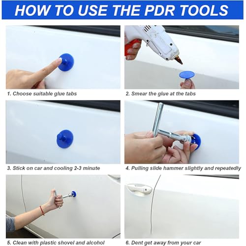Image of Car Dent Repair Puller Kit,Universal T Bar Dent Repair Tool with 18 Pcs Gasket Tools and Adhesive Strips Indent Puller Kit for Car and Metal Surfaces(Color:Silver)