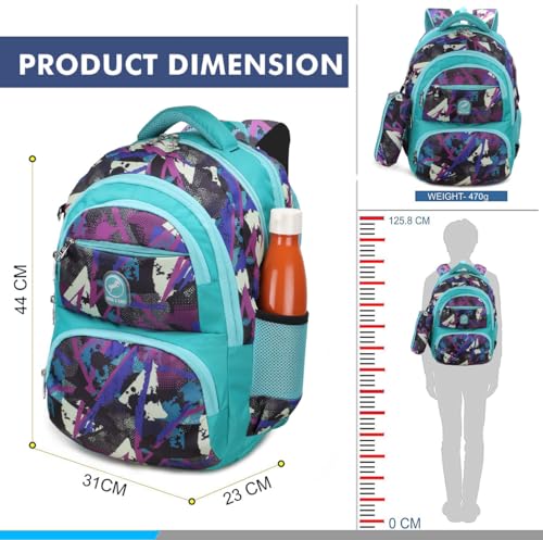 Image of Chris & Kate Premium 32 L Multi-Print School Bag for Boys Girls and Kids Spacious Interiors Casual Backpack Perfect for School, College, Everyday Use Includes Free Stationery Pouch and Rain Dust Cover
