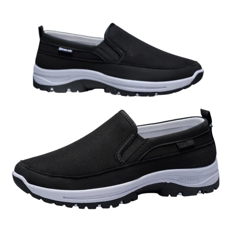 Men's Canvas Slip-On Loafers Large Size Driving Shoes Soft Rubber Sole, Breathable Lining Low-Top Round-Toe Design for Business Casual & Casual Attire