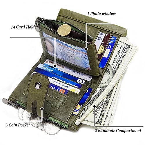 Image of Genuine Leather Bifold Chain Wallet for Men RFID Blocking | Heavy Duty Steel Anti-Theft Chain & 2 Zipper Coin Purse. Perfect for Bikers, Daily Commute, Gift for Dad /Husband