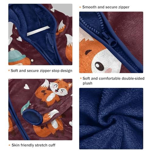 Cute Foxes with Robot Toddler Fleece Jacket Girl Boys Hooded Fleece Jacket Coat Warm Outwear Zip-up 3-10T3