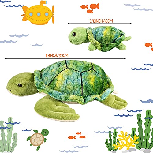 Aoriher Kuscheltier Schildkröte 12 Zoll mit 4 Stücke Kleine Plüsch Weicher Meer Stofftier Mini Spielzeug Dekokissen für Geburtstag Dekoration