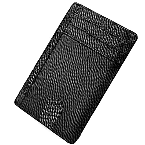 Minimalist Wallet for Men Slim Front Pocket Wallets for Mens Women Real Leather Credit Card Holder RFID Blocking for Work Travel Black