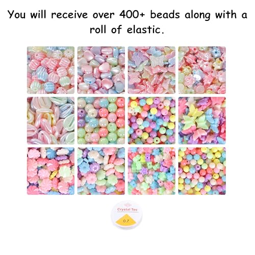 Image of ambitieux Bracelet Making Craft Kit 12 Types of Colorful 400+ pcs of Plastic Beads with Elastic -(Colorfull with 8 mm) (Multicolor 5)