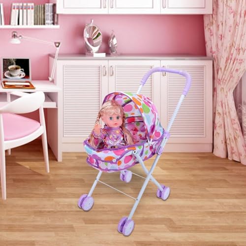 Image of DUNGRANI ENTERPRISE Upgrade 16 Inch Baby Doll Stroller Toy for Kids Big Size Baby Doll Fun Vehicle Play Set for Babies Infants Toddlers Girls Kids (Purple)