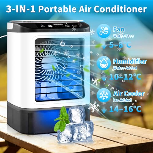 Mini Air Conditioner - 2026 New 4 Speeds Portable Air Conditioner with Ice Cubes Mold/2 Mist Modes/900ML Tank/7 Colors LED Light - Evaporative Air Coolers Fan for Home/Bedroom/Car/ image 8