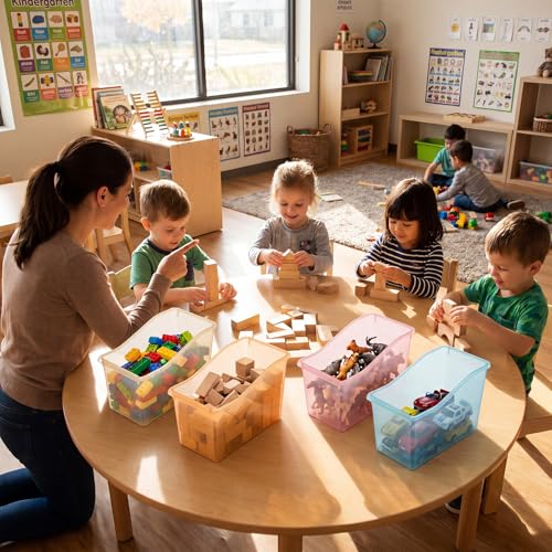 Image of Geetery Plastic Book Bins for Classroom, 12 Pcs, Semitransparent