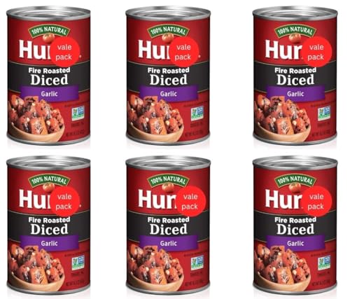 Fire Roasted Diced Tomatoes with Garlic, Perfect for Chili & Soups, (Pack of 6) 14.5 oz. Can