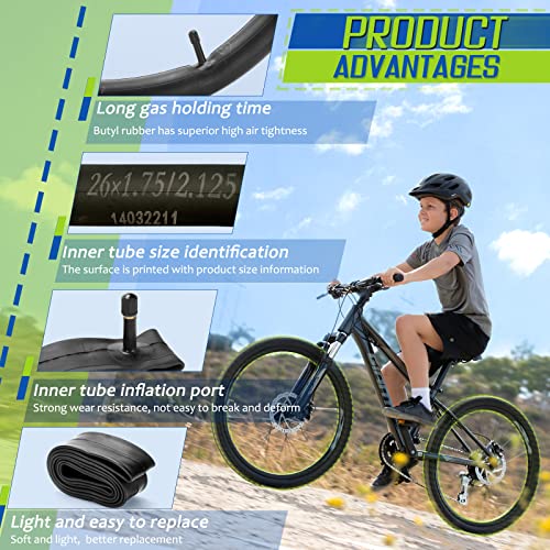 26 Inch Bike Inner Tube Fit 26" X 1.75-2.125, Bicycle Tube 4 Pack Schrader Valve With 2 Tire Levers, Inner Tube Bicycle Upgrade Material Anti-Aging For Road/Mountain Bikes By Hydencamm #TOP4