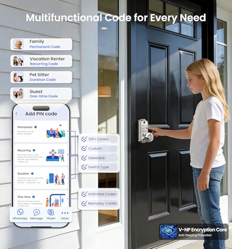 Image of Veise VE018 Smart Knob Handle Lock - Fingerprint, App Control, Keyless Entry for Front Door and Bedroom, Electronic Digital Keypad, Auto Lock, Remote Access Sharing, Easy Installation, Satin Nickel