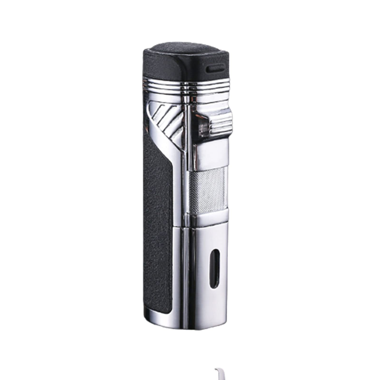 Jet Torch Encendedor Recargable Butano 4 Encendedor de Llama Rosa A Prueba de Viento con Taladro de Cigarro Ventana de Gas Visible Sin Combustible,Black,82 * 29 * 23mm