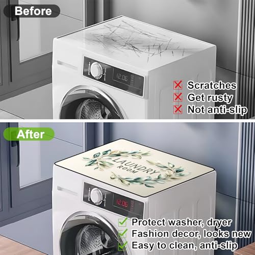 Image of Non-Slip Washer & Dryer Top Cover Mat Dust-Proof Protective Pad with Absorbent Surface & Rubber Backing, Waterproof & Heat Resistant Laundry Room Decor (Laundry Room-3, 23.6 inch x 19.7 inch)