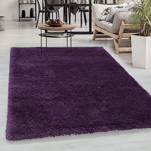 Carpetsale24 Tapis à Poils Longs, Couleur Violette, Unicolor - Monochrome, 107617, Tapis Coureur, Tapis Salon-Salle à Manger ou Chambre, 80 x 150 cm
