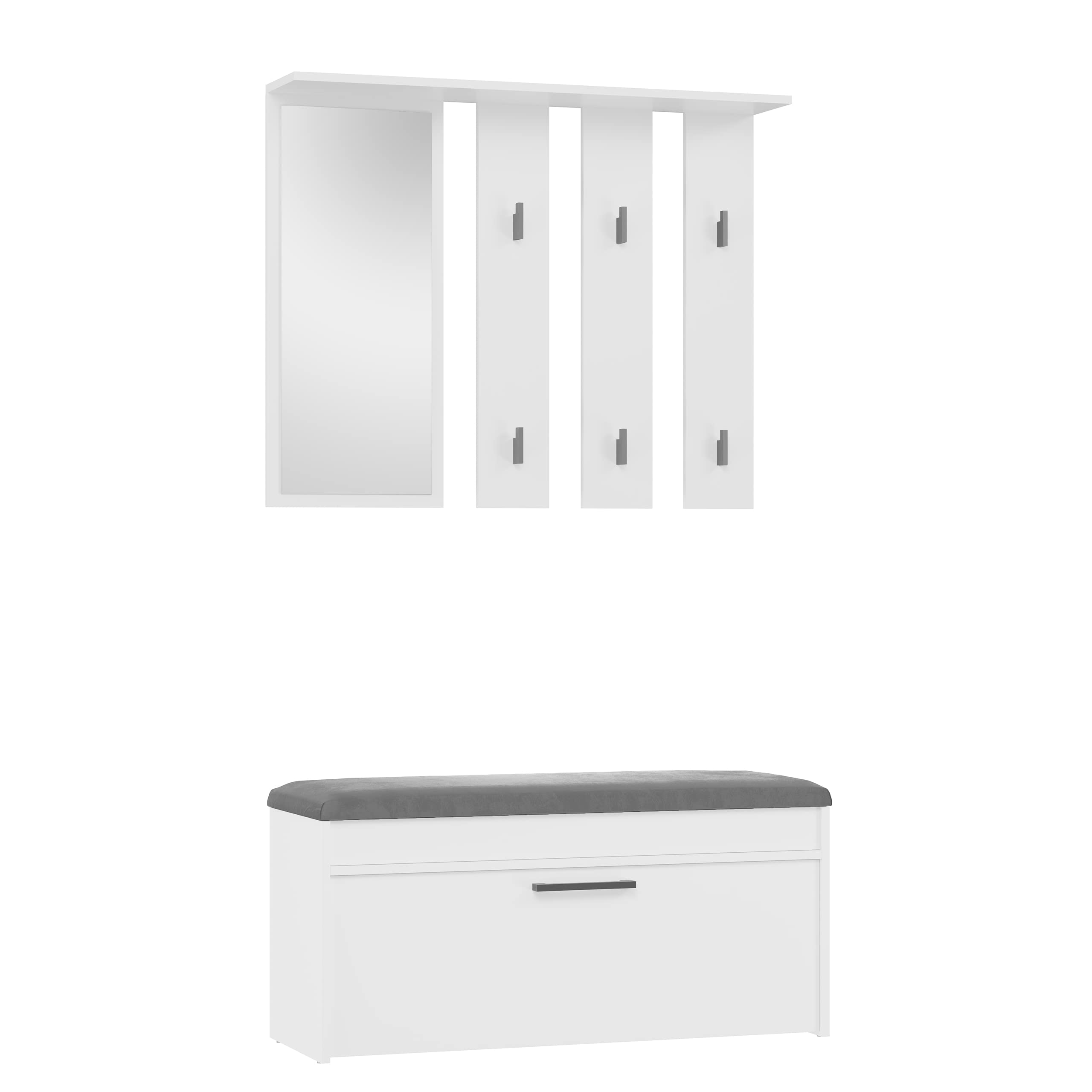 CDF Parma Wardrobe | Colour: White | Large Mirror | Clothes Hanger | Spacious Shoe Cabinet | Ideal for Hallways | Practical Shelves | Modern Design
