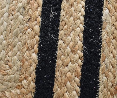 Image of Jute Braided Natural Hand Woven & Reversible Rug for Living Room Kitchen Entryway, Farmhouse Rustic Burlap Carpet Floor Mat (Blackjute, 2X5-feet)