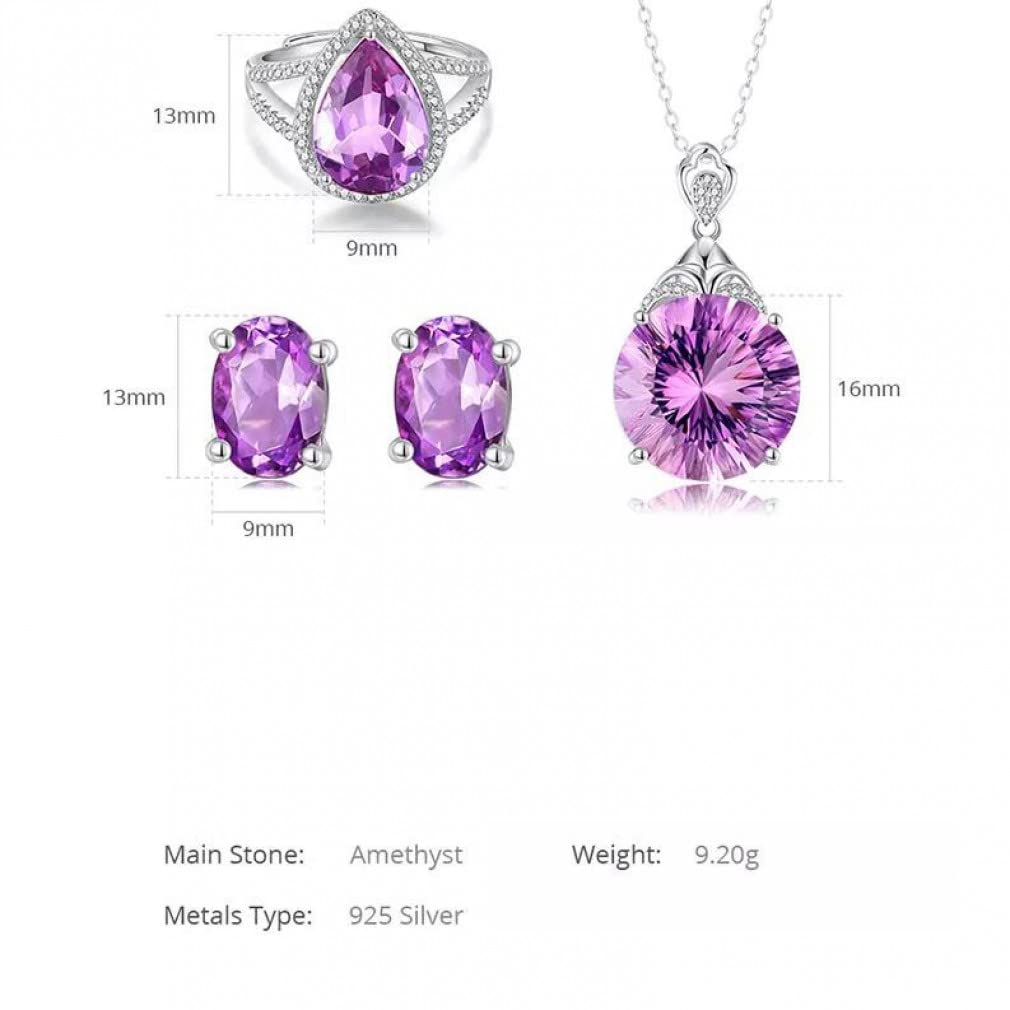 アメジスト S925 ジュエリー4点セット ブラジル産アメジスト スクエア リング ｜ ビッグジュエリー 天然石
