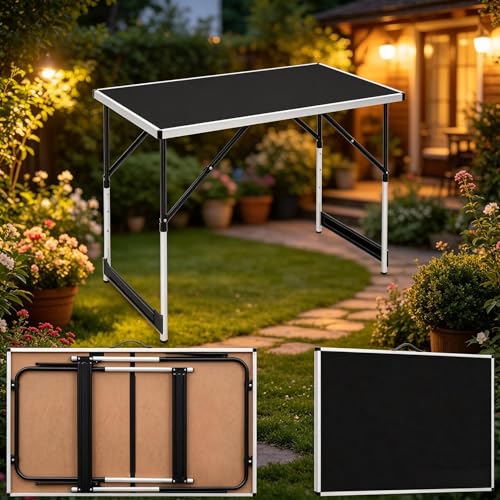 Table pliable à hauteur réglable avec pieds ajustables pour repas noir