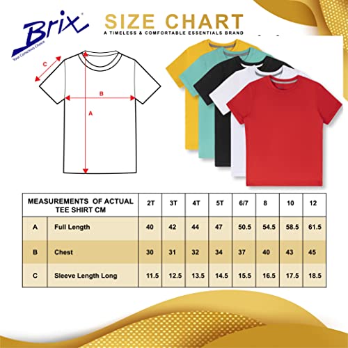 Brix Boys' Short Sleeve T-Shirts – Jersey Cotton Crew Neck 5-Pack Tagless Tees. 100% Non Allergenic Cotton (Red, White, Black, Cascade, Yellow, 12 Years) #TOP5