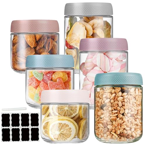 YAMAIDUO 6 Piezas Tarros de Cristal con Tapa Hermética, 350/500 ml Reutilizables Tupper Cristales Hermetico, Botes de Cristal con Tapa para Yogur Ensalada Cereales Gachas Avena Mermelada Especias
