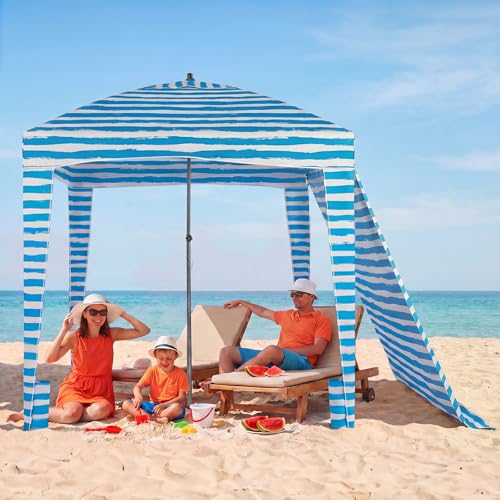 OLIXIS 6x6 Beach Cabana Tent Sun Shelter UPF 50+ Easy Setup Cool Canopy Tent Sun Shade with Side Wall Cool Cabanas Tents Wind Resistant Beach Cabana for Whole Family