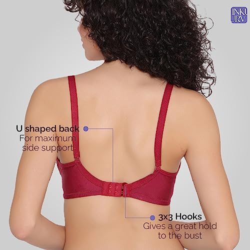Image of INKURV Lightly Padded T-Shirt Bra for Women- Padded, Non-Wired, Full Coverage, Seamless Cups, Multiway Bra for Girls, Daily use Bra with Detachable Straps- Lily