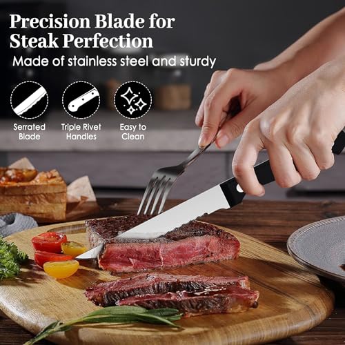 image for BEWOS Steak Knives Set of 16 - Triple Rivet Steak Knife, Serrated Stea