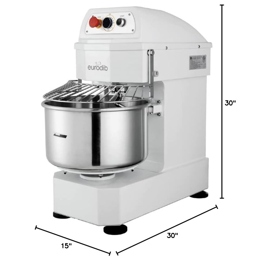 Eurodib LM20T 20-Quart Commercial Spiral Dough Mixer with dimensions