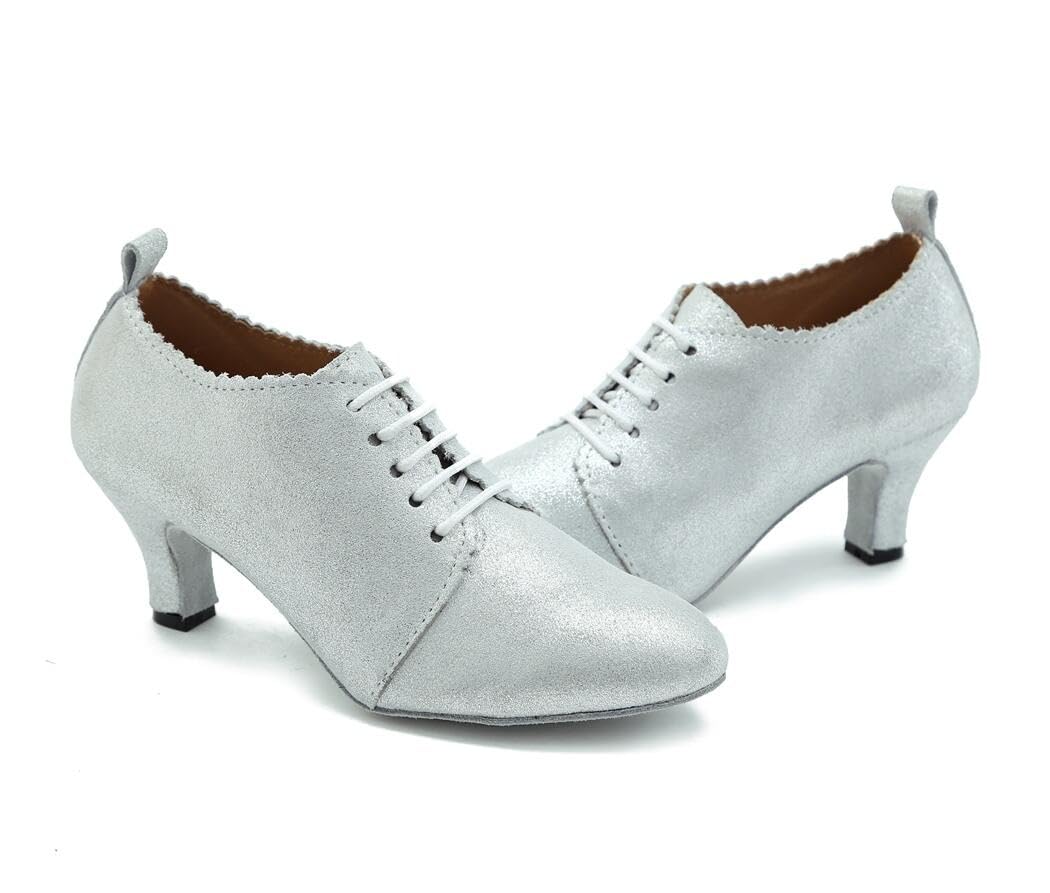 Scarpe da Donna con Punta Chiusa e Lacci in Pelle Sintetica Glitterata per la Pratica della Salsa, per Balli Latini, Balli e Balli