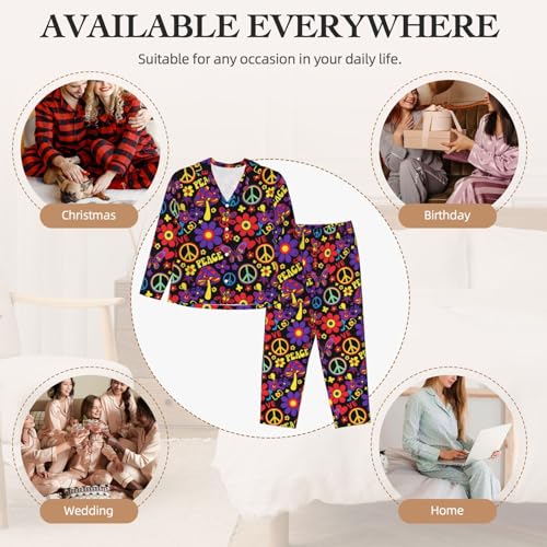 Image of Women'S Long Sleeve Pajama Set Soft Loungewear Button-Down Top & Elastic Waist Pants S- 2XL