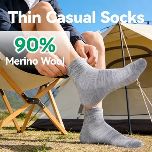 Image of 3 Pairs 90% Merino Wool Ankle Socks, Thin All-Season Casual Soft Breathable for Men Women