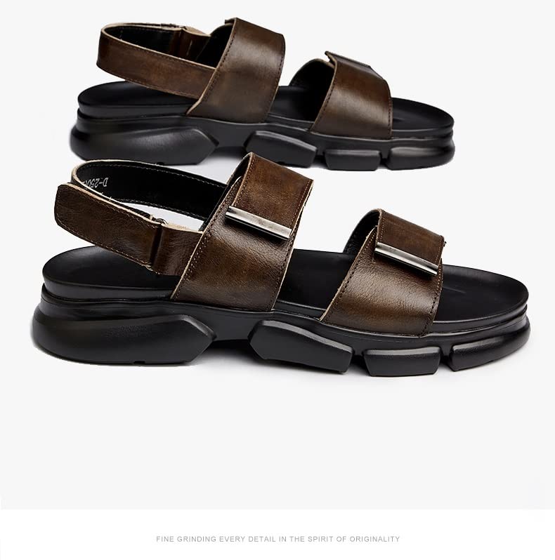 Men's Sandals Thick-Soled Leather Soft-Soled Beach Shoes Casual Breathable Outerwear All-Match Sandals(39 Code)2