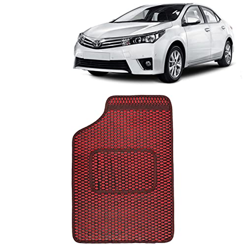 Image of Kingsway Dotted Design Car Floor Foot Mats Universal Fit for Toyota Corolla Altis, Model Year : 2013-2019, Water and Dustproof, Color Red, Set of 5 Pieces