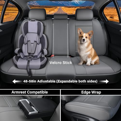 Image of Coverado Car Seat Covers Full Set, 5 Piece Car Seat Protector with Removable Headrest, Nappa Leather Breathable Front Back Rear Seat Cushion Universal Fit for Truck Automotive Most of Cars Gray