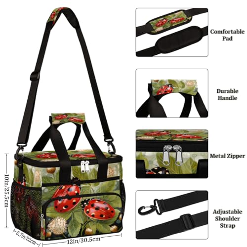 Red Insulated Picnic Backpack Lunch Box for Women Men Picnic Basket Tote Lunch Bag Picnic Bag Portable Lunch Bags for Picnic, Beach, Work, Trip,Office, Camp Ladybird