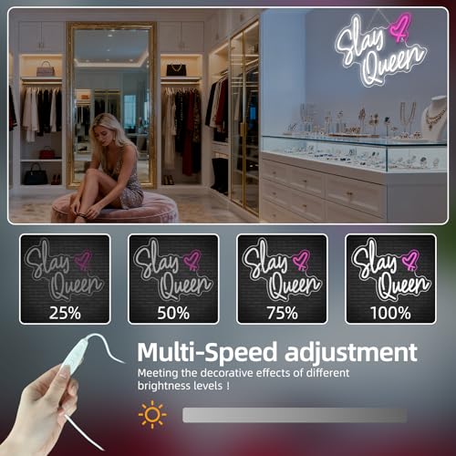 Image of Slay Queen Neon Sign White Pink LED Neon Light Up Signs for Wall Decor Usb Neon Light for Bedroom Preppy Girl Aesthetic Room Dorm Decor Y2k Party Gifts