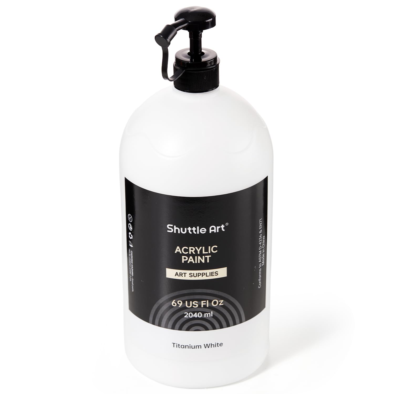 Shuttle Art Titanium White Acrylic Paint, 69oz/2040ml Large Capacity Pump Bottle with Cover, Fast Drying Non-Toxic, High Coverage Titanium White Paint