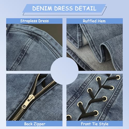 Image of Sexy Tube Denim Dress Corset Strapless Ruffled Hem Jean Mini Dress