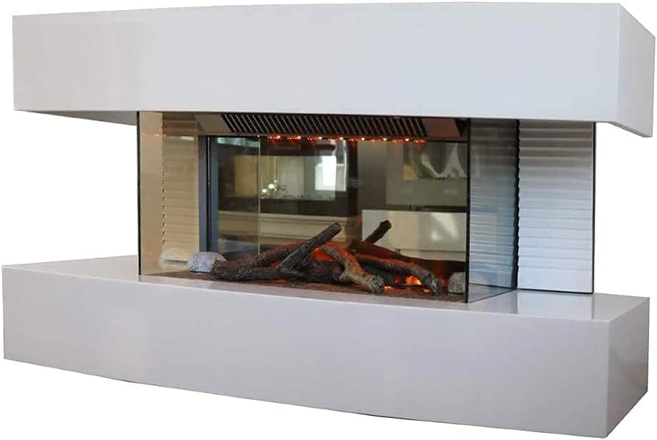 Marco Paul Modern 32" Wall Mounted White Electric Fireplace LED Flame Effect - Electric Room Heater with Log Burner Realistic Electric Fire 2 Heat Settings Timer Remote Fireplace Home Decor (2000W)